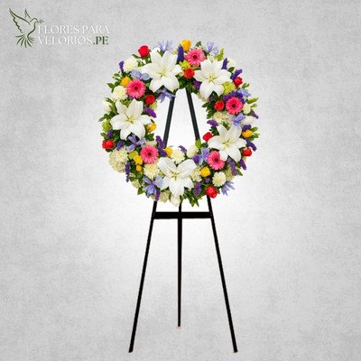 corona funebre 25 primaveral - flores para velorios Corona funebre 25 - Primaveral
