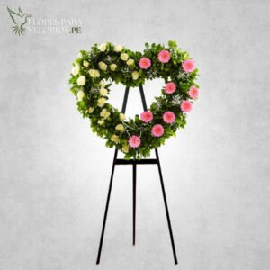 Corazón funebre Rosas y Gerberas