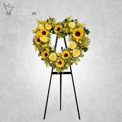 corazon funebre rosas y girasoles - flores para velorios Corazón funebre Girasoles y Rosas