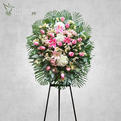 corona funebre 02 rosada - flores para velorios Corona funebre 02 - Rosada
