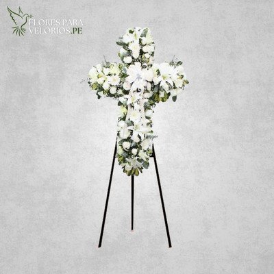 cruz funebre blanca - flores para velorios Cruz funebre Flores Blancas