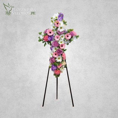 cruz funebre pink - flores para velorios Cruz funebre Pink