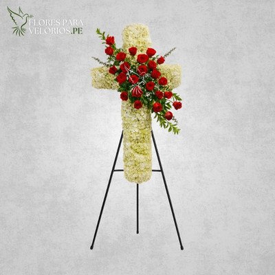 Cruz funebre Rosas rojas